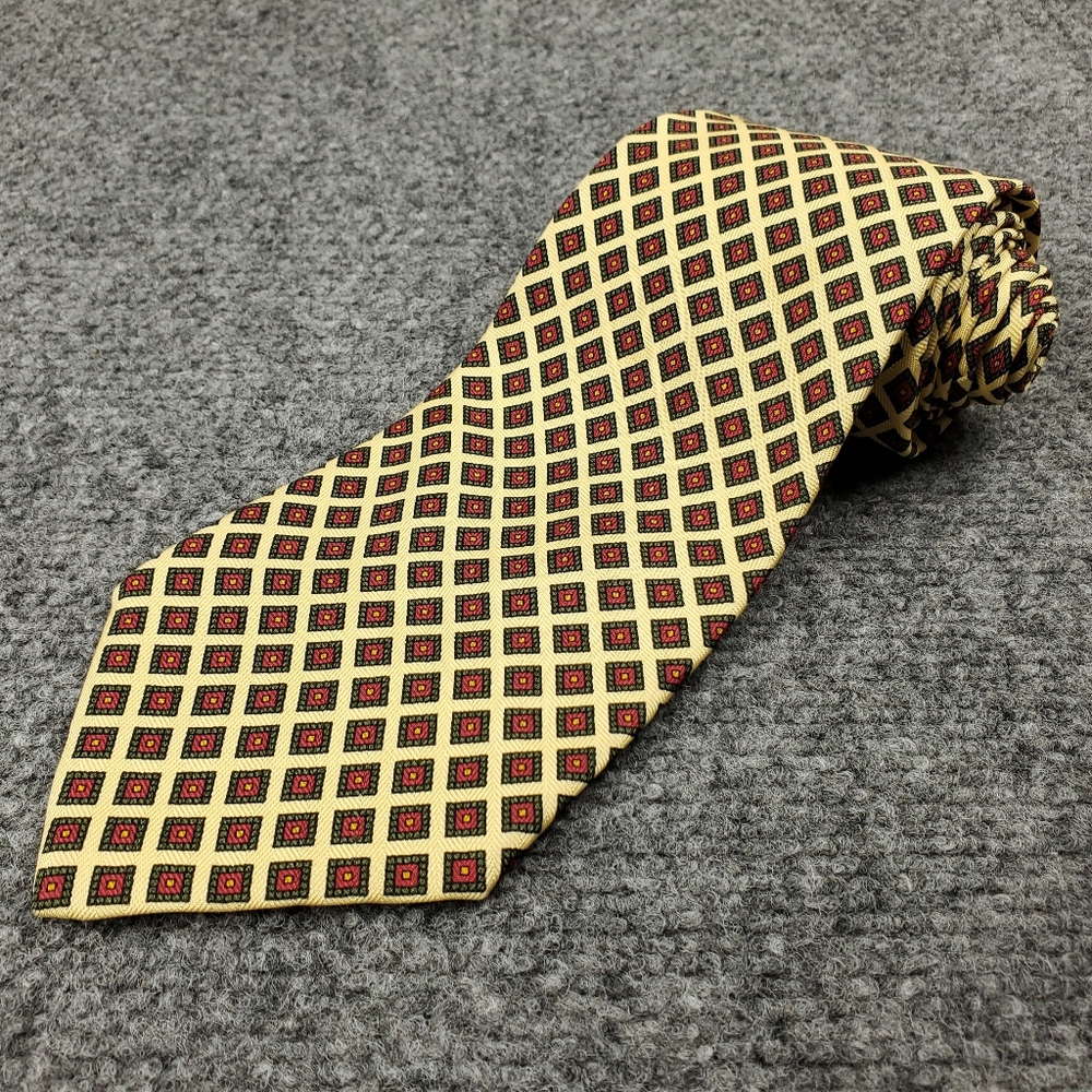 Vintage 80s Polo Ralph Lauren Silk Tie Diamond Geometric Print Made USA Formal